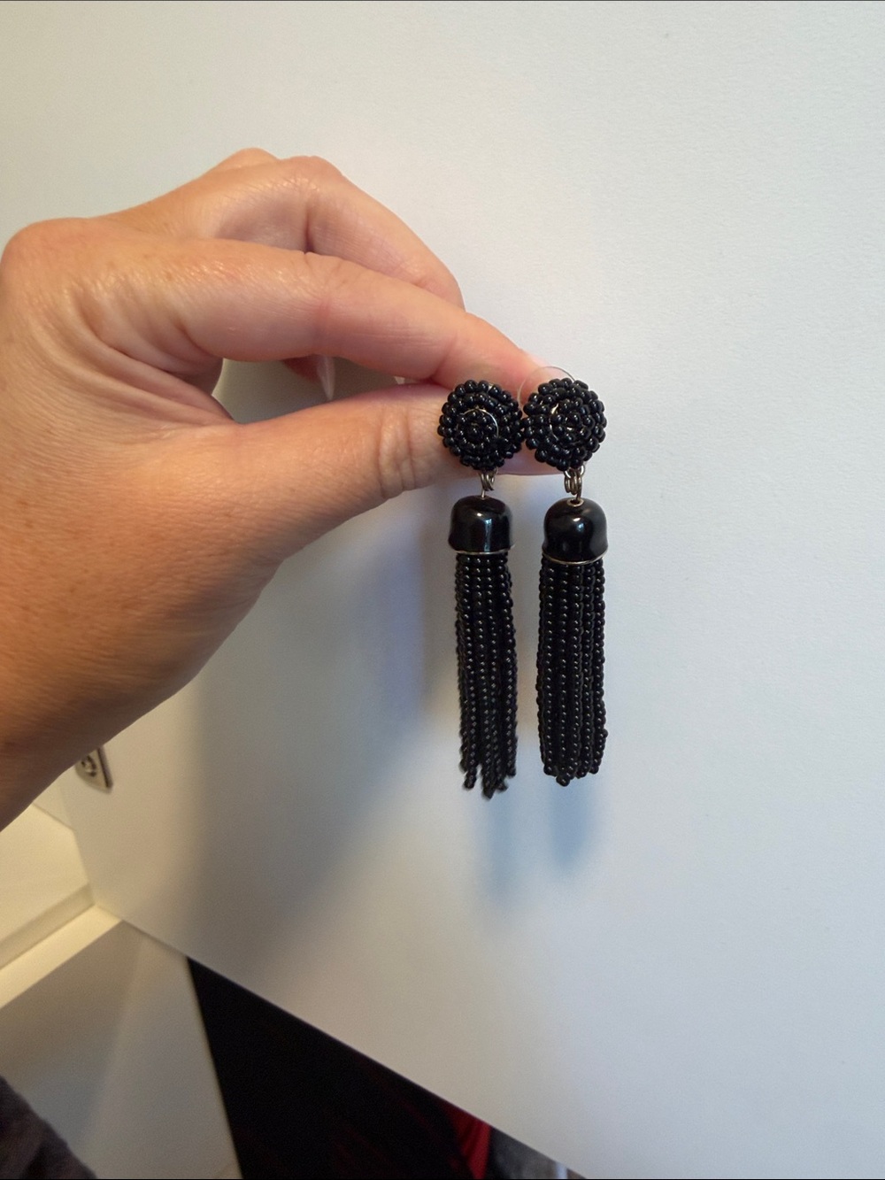 Black Beaded Tassel Drop Earrings - Women Jewelry